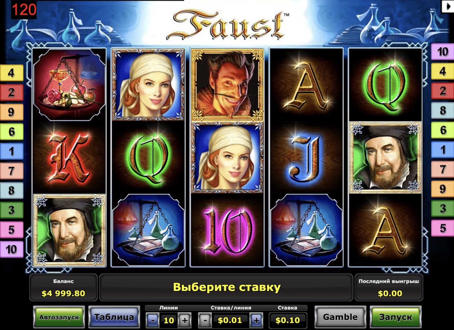 Игровые слот-автоматы «Faust» от провайдера Novomatic и Рояль казино